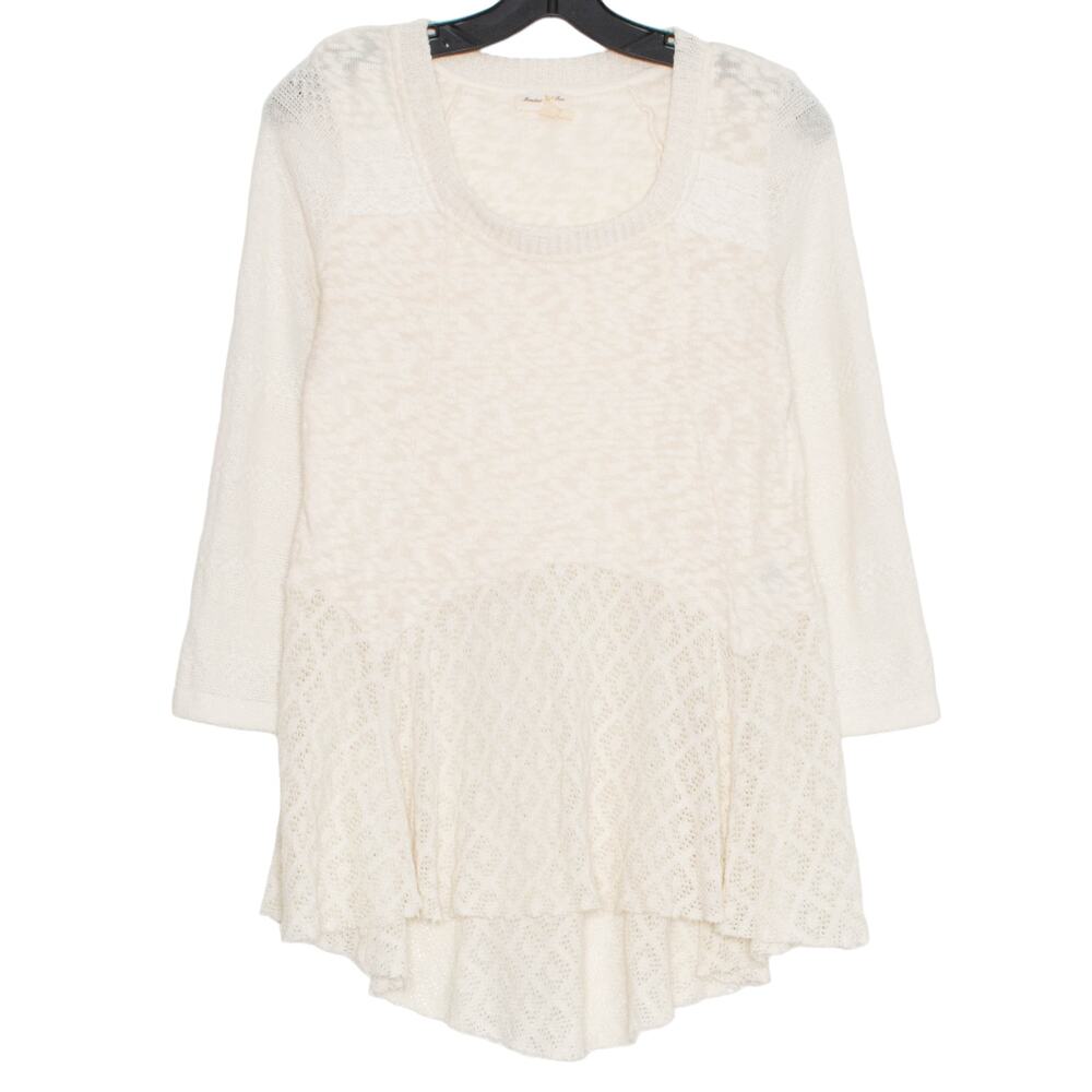 Meadow Rue Sweater 3/4 Sleeve Cozy Minimalist Hygge Academia Comfort Ivory Small